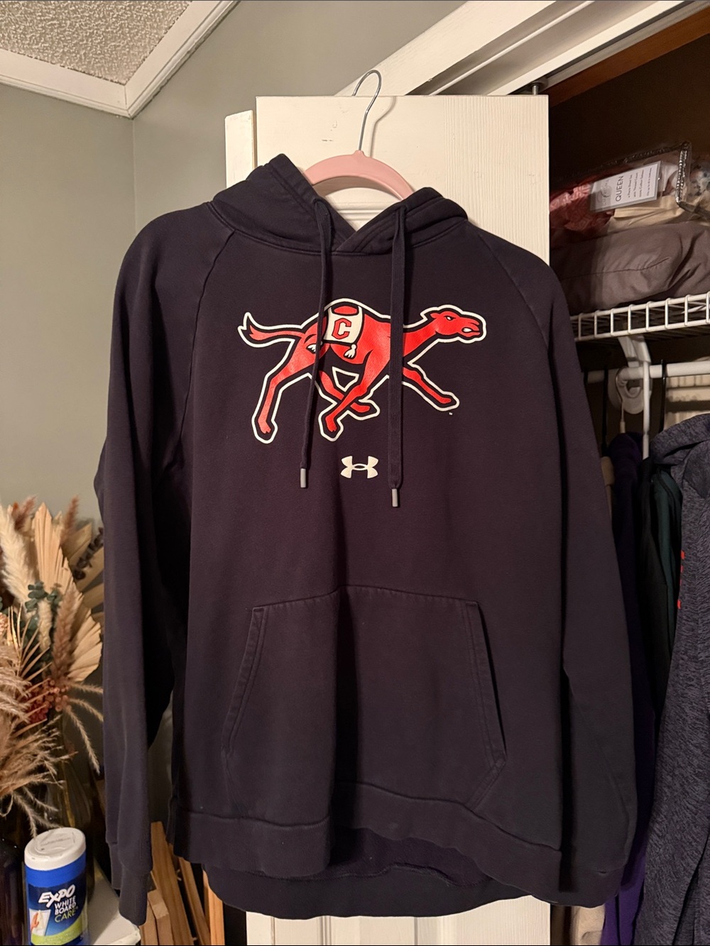 Under Armour Men’s Black Pullover Hoodie with Red Greyhound Graphic